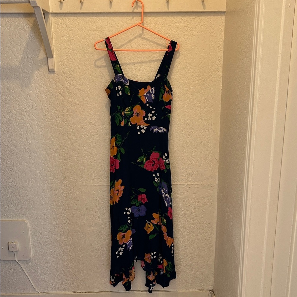 Anthropologie Asymmetrical Floral Dress - Black and Multicolor